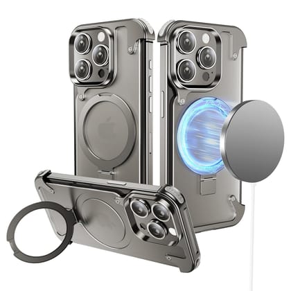 iPhone 15 Series: Frameless Armoured Case with Kickstand-iPhone 15 Pro Max / Natural Grey