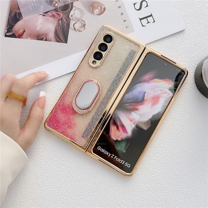 Bling Gradient Glitter Gold Ring Holder Cover-Samsung Galaxy Z Fold 3