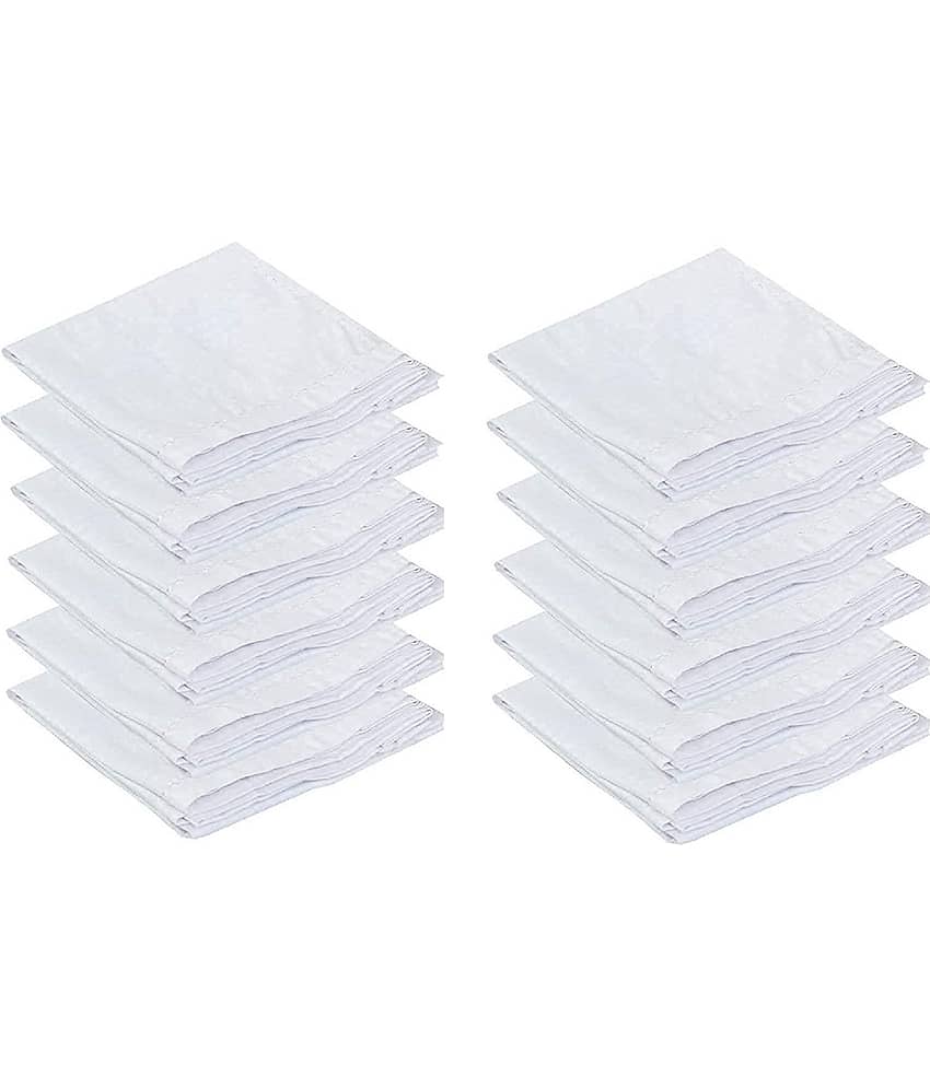Penyanâ¢ Mens Cotton Handerkerchief Hanky Rumal White Color with Self Design, Full size, Pack of 12