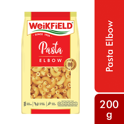 Weikfield Elbow Pasta - Healthy Pasta Made With 100% Durum Wheat Semolina, No Maida, Rich In Protein & Fibre, 100% Vegetarian, 400 G Pouch