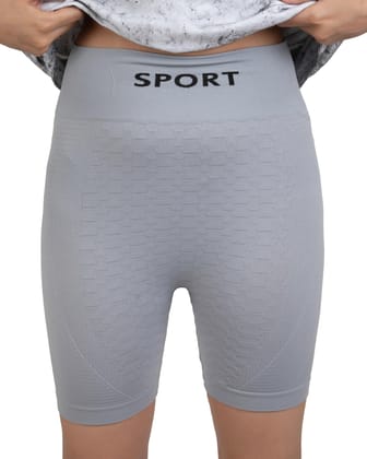 Bellbum Grey Seamless Yoga Shorts – High-Waist Body-Hugging Spandex-One size