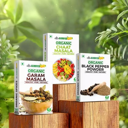 SIMFED Organic Spice Blend Combo – Chat Masala, Garam Masala & Black Pepper Powder (Pack of 3, 100 Gm Each)