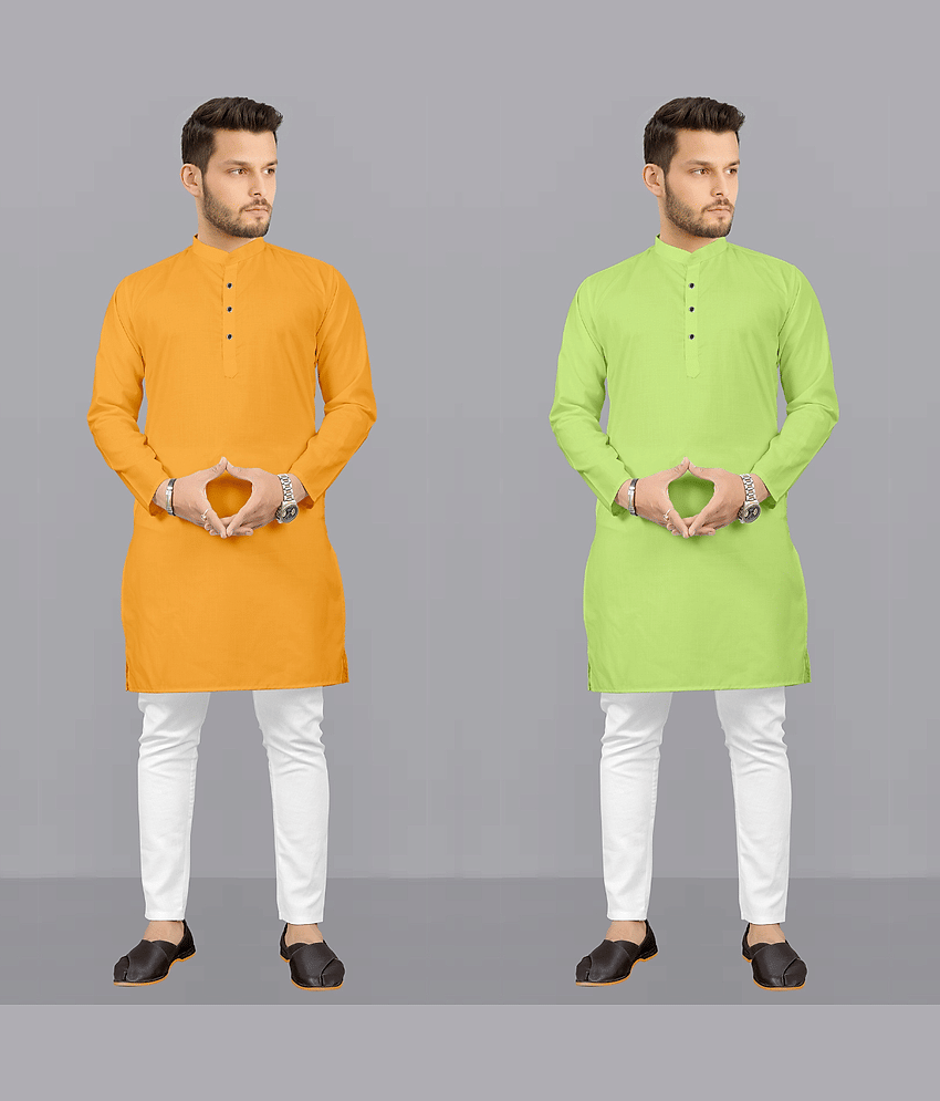 Fashionfricks Multi Cotton Blend Regular Fit Men's Kurta Pyjama Set ( Pack of 2 )
