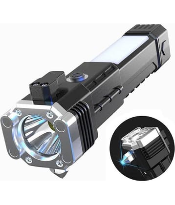 18-ENTERPRISE Portable Rechargeable Torch Led Flashlight Long Distance Beam Range, Hammer and Strong Magnets, Car Rescue Light, Led 3W Light Flashlight, Long Seat Belt Cutter Built.