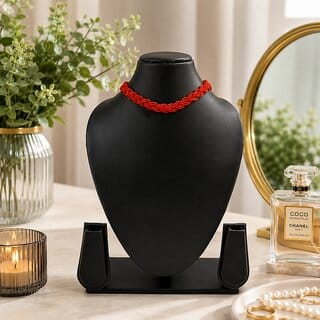 Hydro Crystal Braided Choker Necklace, Multi-Strand, Gold-Toned Adjustable Chain, Red Colour , 1 Qty