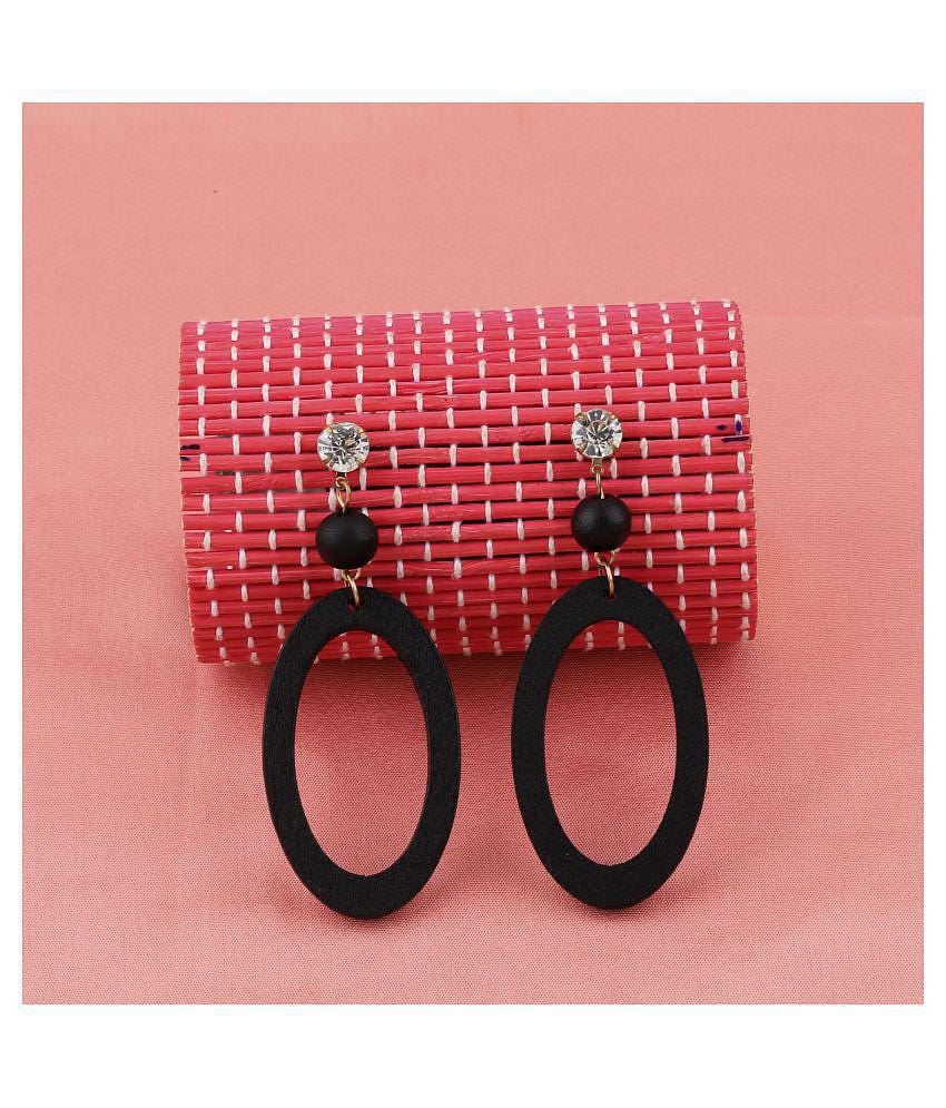 SILVER SHINE Charm Stylish  Diamond Wooden Earrings Light Weight for Girls and Women. - Black