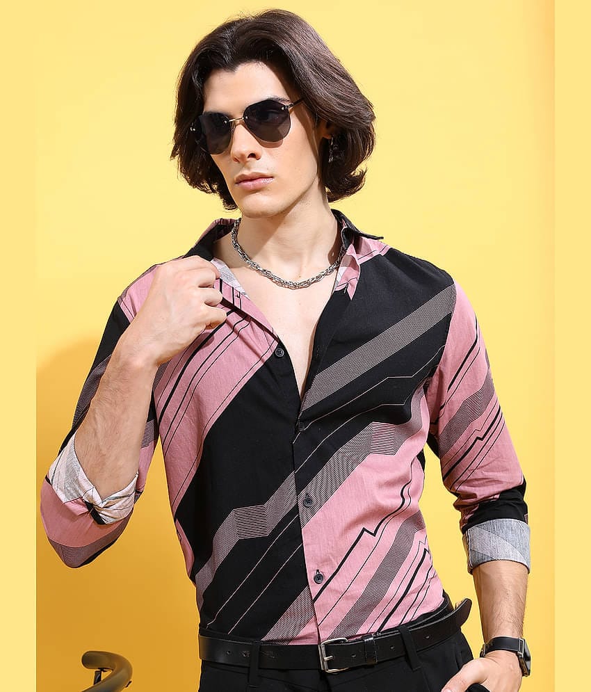 Ketch 100% Cotton Regular Fit Striped Full Sleeves Men's Casual Shirt - Pink ( Pack of 1 )