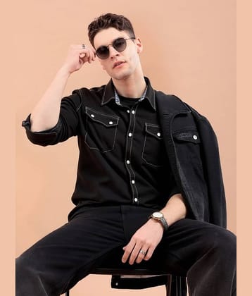 PLUS PARADISE Denim Regular Fit Solids Full Sleeves Men's Casual Shirt - Black ( Pack of 1 )