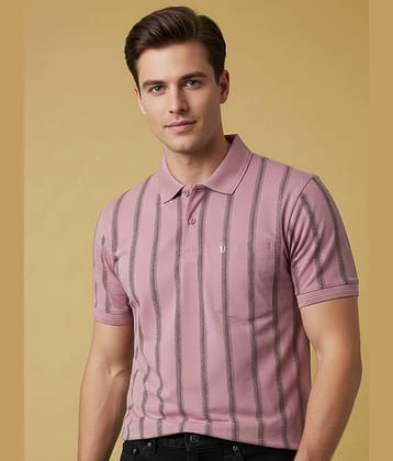 UNIBERRY Men Cotton Blend Regular Fit Striped Polo T Shirt ( Pink )