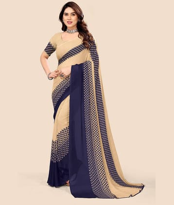 Kanooda Prints Georgette Printed Saree With Unstitched Blouse Piece ( Rose Gold )