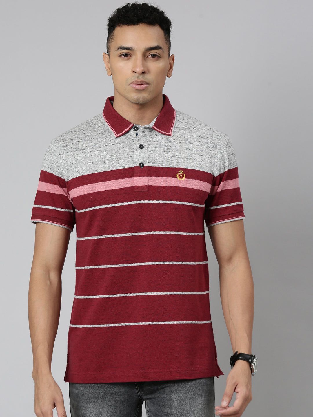 Classic Polo Men's Polo Neck Cotton White/Navy Slim Fit Striped T-Shirt | VTA-279 B SF P
