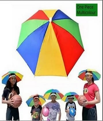 Infispace Headwear Cap Umbrella Multi Color Soft Durable, Adjustable Elastic, (21) Size Fits All Ages Plastic Hat Cap Umbrella for Kids, Men/Women and Adults Rain Protection Headwear Hat Umbrella (Multi) Pack of 1