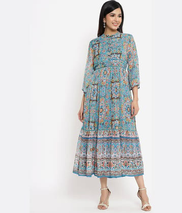 Juniper Women Chiffon Printed Fit & Flare Dress ( Multicolor )