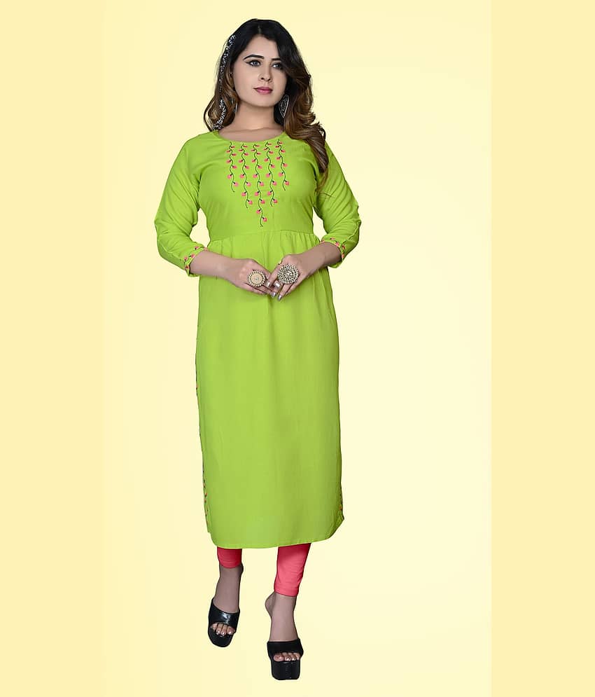 HAYA - Lime Green Rayon Women's Straight Kurti ( Pack of 1 )