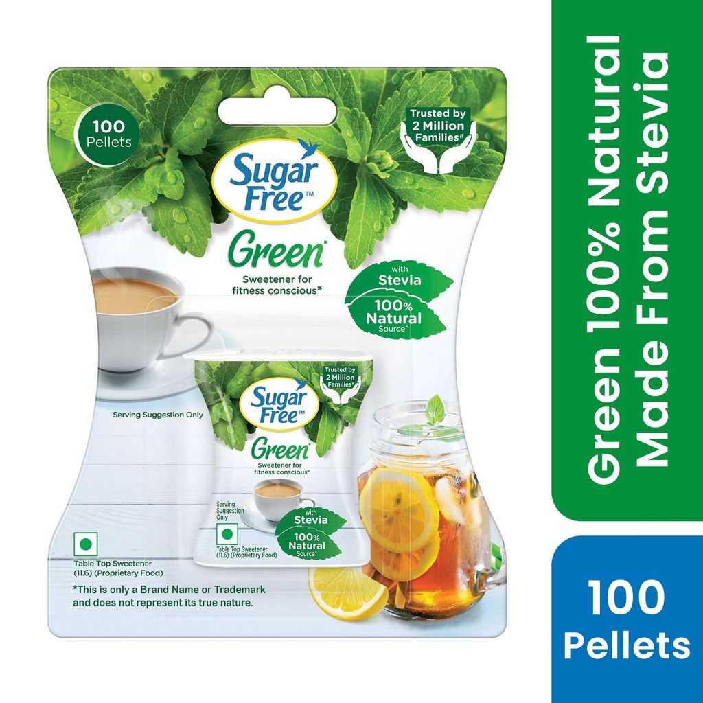 Sugar Free Green Stevia, 100 Pellets |100% Plant-based Natural Sweetener | 100% Natural Meethi Tulsi (Stevia) leaves| Sweet like Sugar but with zero calories | 10g