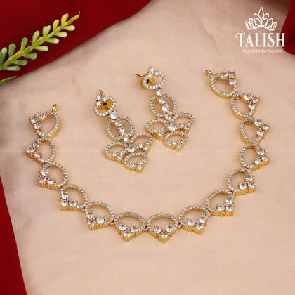 Gold-Plated American Diamond Leaf Motif Necklace Set