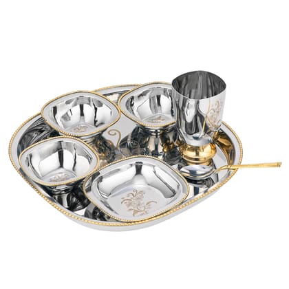 Stainless Steel Thali Set Two Tone Square - 7pcs Set