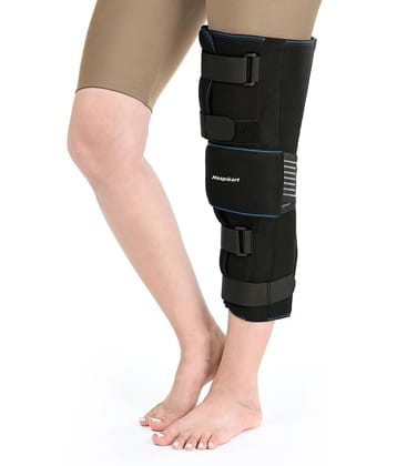 HOSPIKART Adjustable Knee Immobilizer Brace for Ligament Tear & Injury Recovery Knee Support (Medium, Black) - None