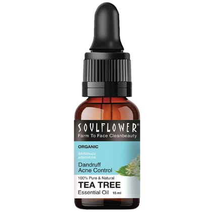 Soulflower Tea Tree Essential Oil for Skin, Hair, Face, Acne Care, Dandruff | Ecocert Certified Organic 100% Pure, Natural, Undiluted Therapeutic Grade | 15ml - Soulflower Tea Tree Essential Oil for Skin, Hair, Face, Acne Care, Dandruff | Ecocert Certifi
