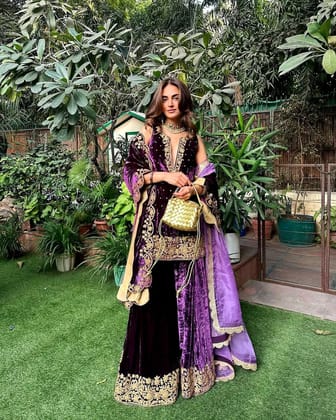 Shiv Textiles Women's Purple Velvet Suit Set with Dupatta Size XXL Sequence Work Party Wear Ethnic Ensemble Premium Winter Fashion Traditional Indian Outfit Ready to Wear