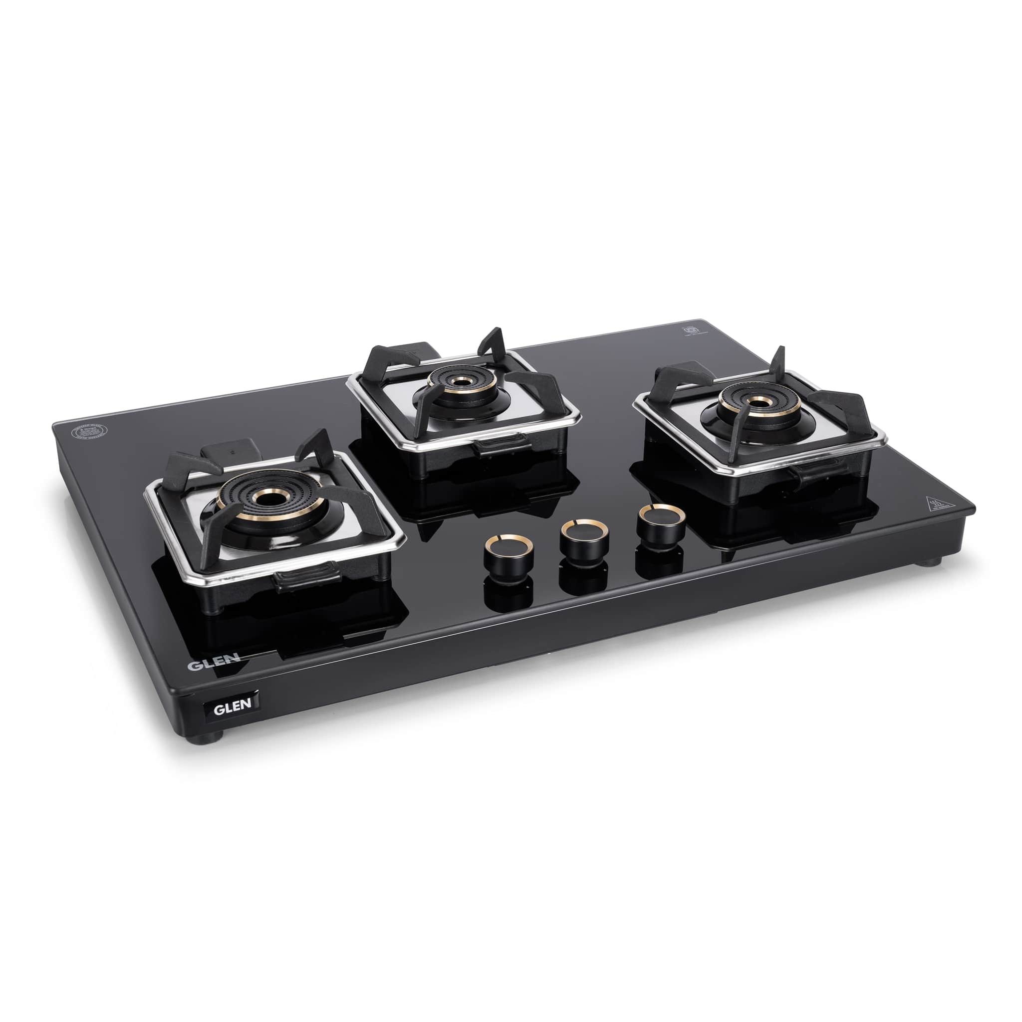 3 Burner Swift Glass Gas Stove with Multi Ring Forged Brass Burners (CT1038GTBLSWIFT)