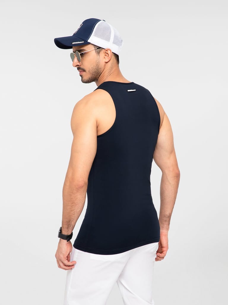 AH Gym Vest Navy Blue 4-Way Stretch