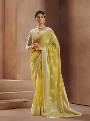 Elora Yellow Silk Woven Saree With Unstitched Blouse