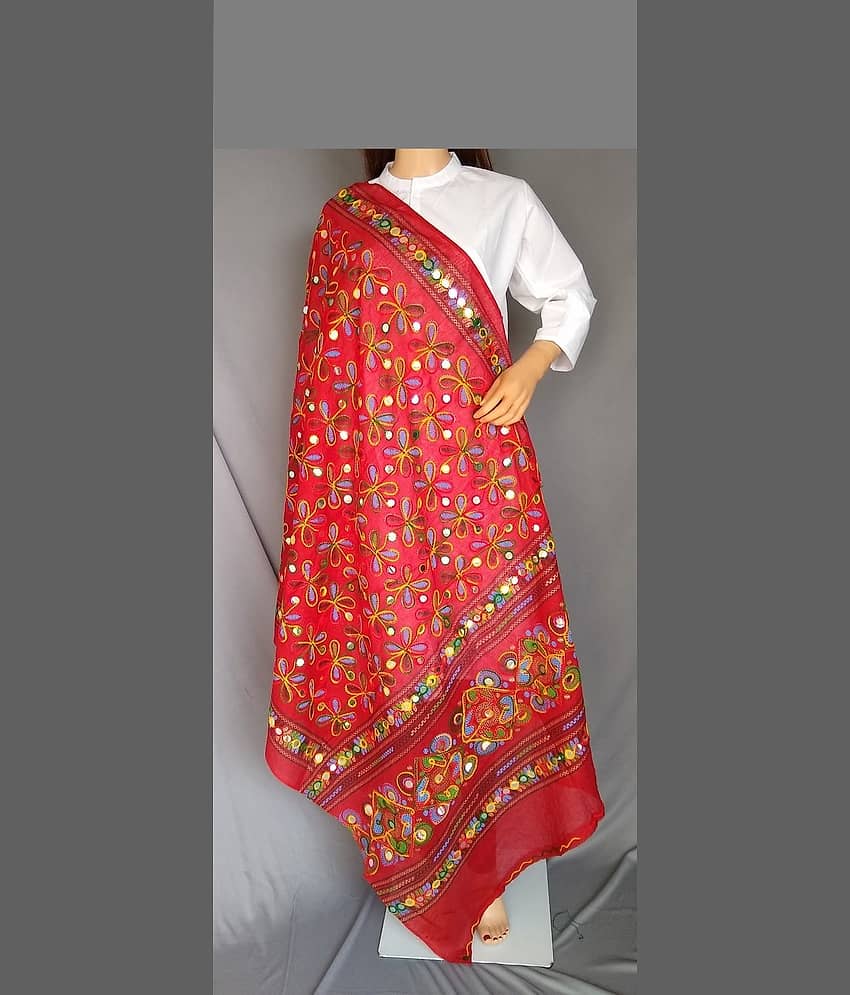 Raj Red Cotton Phulkari Dupatta - Single