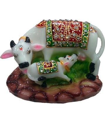 Fashion Bizz Large Elegant Kamdhenu Cow And Calf Metal Statue Decorative Showpiece