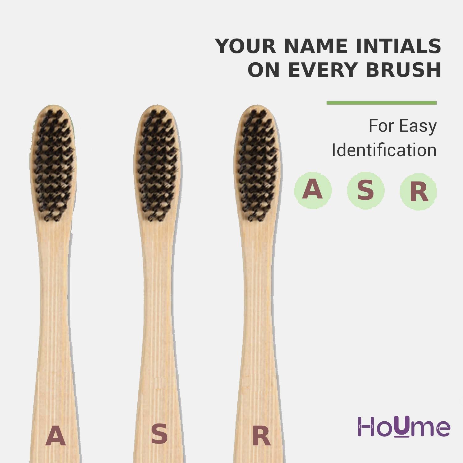 Bamboo Toothbrush with Activated Charcoal Bristles & Name Initials | Pack of 2-A-A