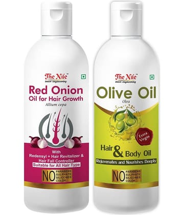 The Nile Red Onion Oil 150 ML + Olive Oil 200 ML  Hair Oils 300 mL Pack of 2