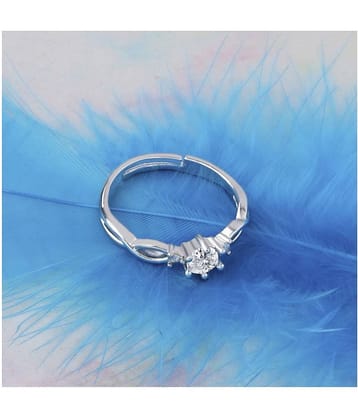 Silver Plated Stylish Solitaire Adjustable Ring For women Girls