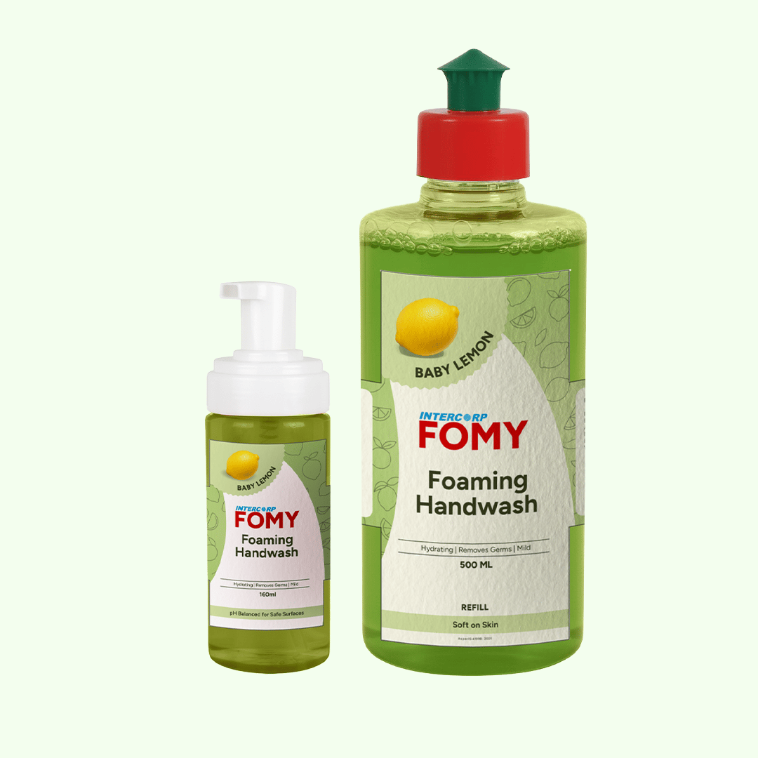 INTERCORP FOMY Antibacterial Soft Refreshing Foaming Hand Wash Pump (160 ml) with Hand Wash Refill (500 ml) Set for Hand Protection (Baby Lemon), Combo Pack