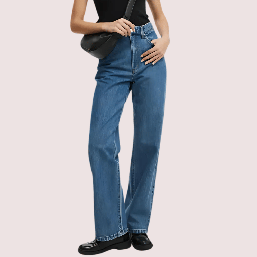 Smokey Blue Denim Loose Fit Straight Jeans for Women - Jeans | Buy online on ZillyBuy