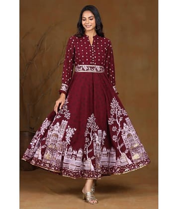Juniper Georgette Printed Ankle Length Women's Fit & Flare Dress - Wine ( Pack of 1 )