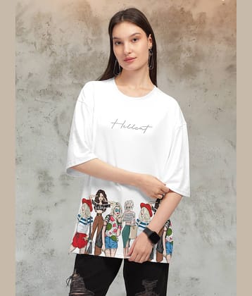 HELLCAT Women Cotton Blend Printed Oversized Fit Round Neck T-Shirt ( Yellow )