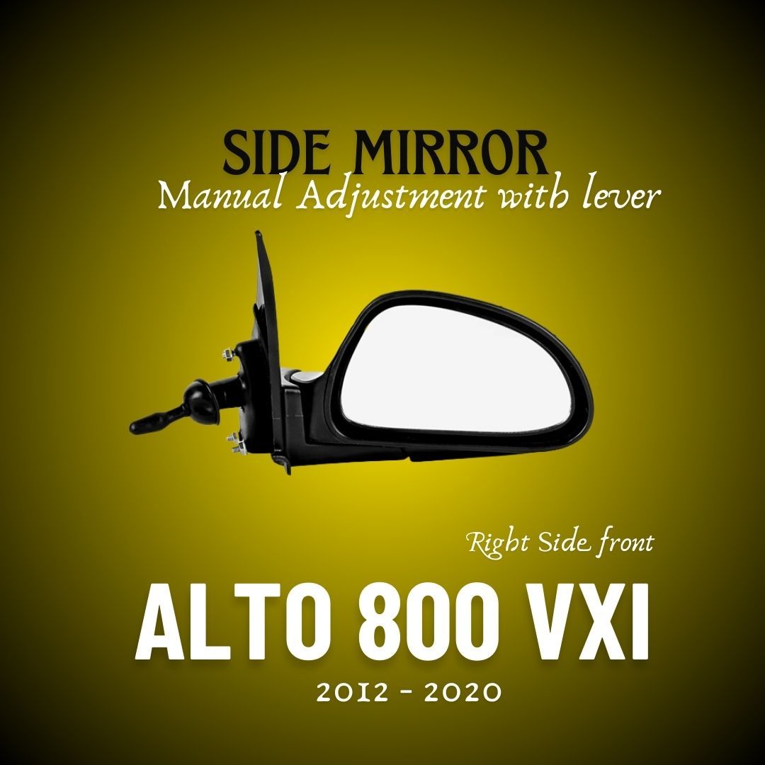 RMC Car Side Mirror Suitable for Maruti Suzuki Alto 800 with lever (2012-2020) | Manually operated | (Black) RIGHT SIDE (DRIVER SIDE)