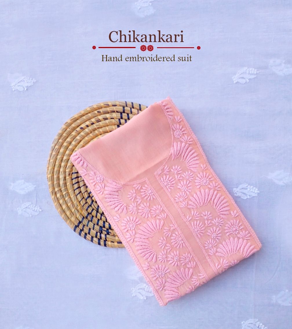 Chanderi Hand Embroidery Kurta Peach 