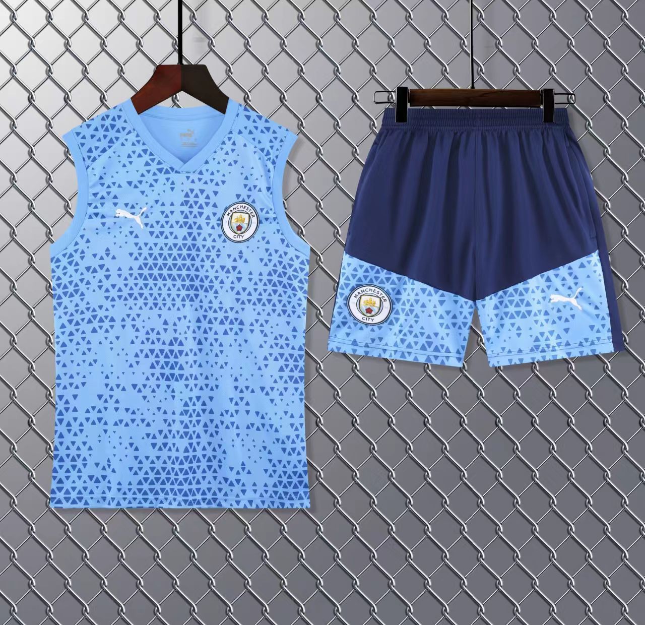 Manchester City Sky Blue Sleeveless Jersey With Shorts 2024-S
