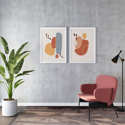Symphonic Shapes - Abstract Wall Arts (Set of 2)-11 x 14 inches / White Frame