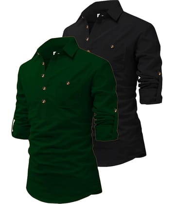 CROWNTAIL Grey Cotton Men's Regular Kurta ( Pack of 2 )