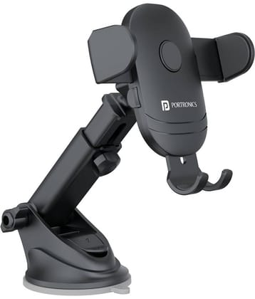 Portronics Clamp M2 Adjustable Car Mobile Phone Holder Stand for Dashboard & Windshield, 360degree Rotational, Strong Suction Cup, Compatible with 4 to 6 inch Devices(Black)