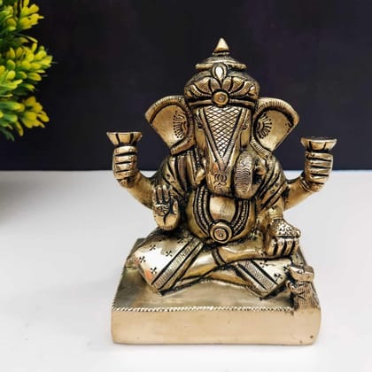 Brass Solid Ganesha Idol - 5.5 inch Height | Sacred Brass Ganesha Statue for Worship Brass Solid Ganesha Idol - 5.5 inch Height | Sacred Brass Ganesha Statue for Worship