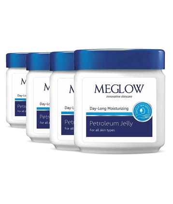 Meglow Petroleum Jelly All Day Long Lasting Moisturizing For Lips & Elbows 100g ( Pack of 4 )