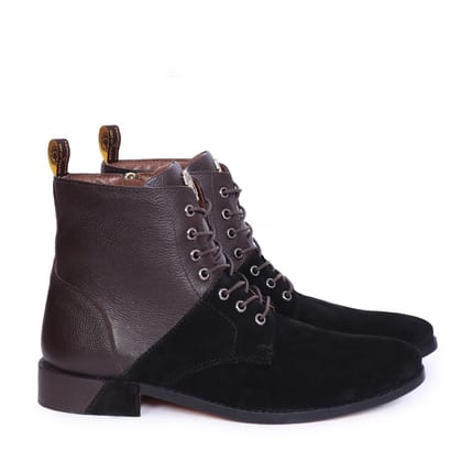 Slanted silhouette Black suede And Dark Brown Genuine Leather men Boots by Brune & Bareskin-42/8