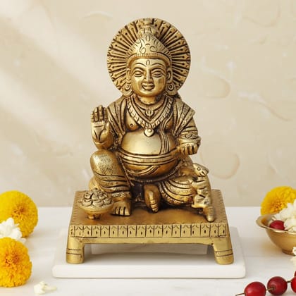Brass Kuber Ji Idol - Traditional Wealth God Statue, Height : 4.6 Inch (BSMAS1444 D)