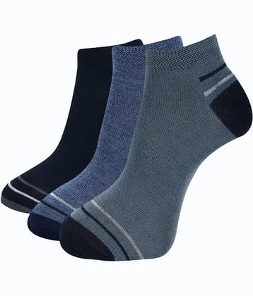Dollar Cotton Blend Men's Colorblock Blue Ankle Length Socks ( Pack of 3 )