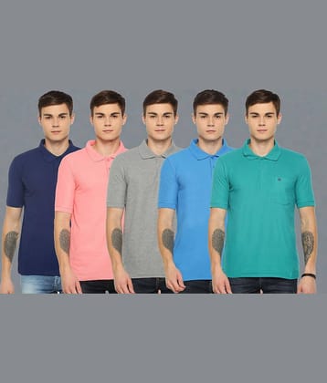 Dollar Cotton Blend Regular Fit Solid Half Sleeves Men's Polo T Shirt - Multicolor ( Pack of 5 )