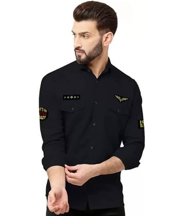 Greenflair Cotton Blend Regular Fit Applique Full Sleeves Men's Casual Shirt - Black ( Pack of 1 )