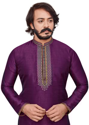 Men's Embroidered Kurta: Celebrate in Style (Kurta Pajama Set)-S / Purple